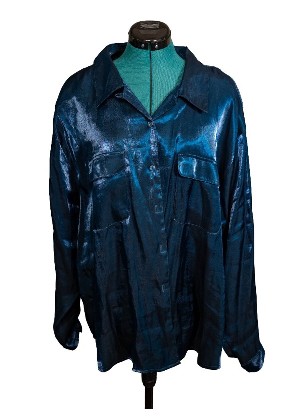 Vintage 90s RedHot Plus Shimmer Blue Color-Shift Button Night Shirt/Blouse - 24W